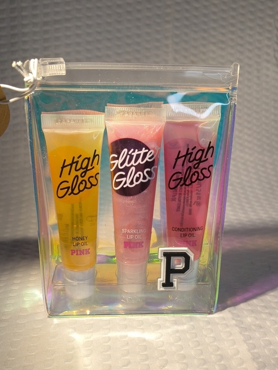 PINK Victoria's Secret Other - High Gloss & Glitter Gloss Lip Oil Trio - Pink, Yellow, Peach